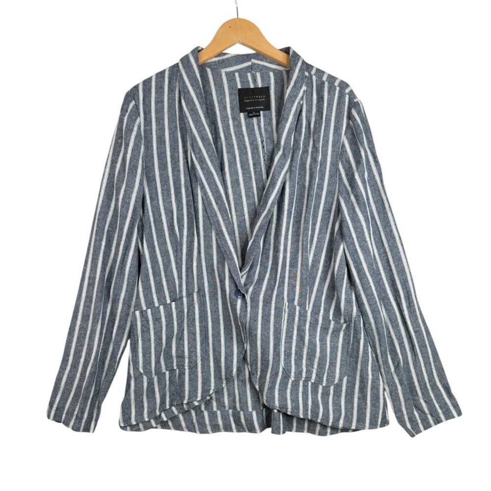 Sanctuary Jacket Women's Linen Blazer One Button Pockets‎ Grey White Striped XL